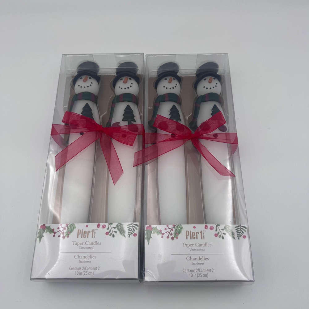 Pier 1 Imports Snowman Taper Candles 10 Inch Unscented Christmas Decor 2 Packs